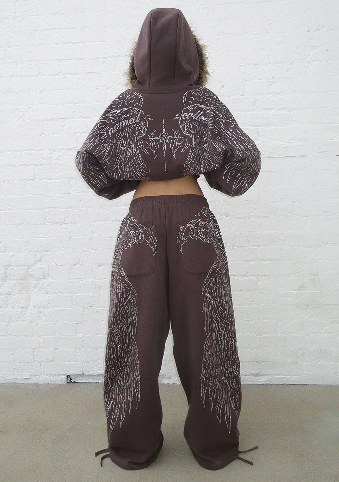 FALLEN RHINESTONE OVERSIZED SWEATPANTS BROWN - Image 5