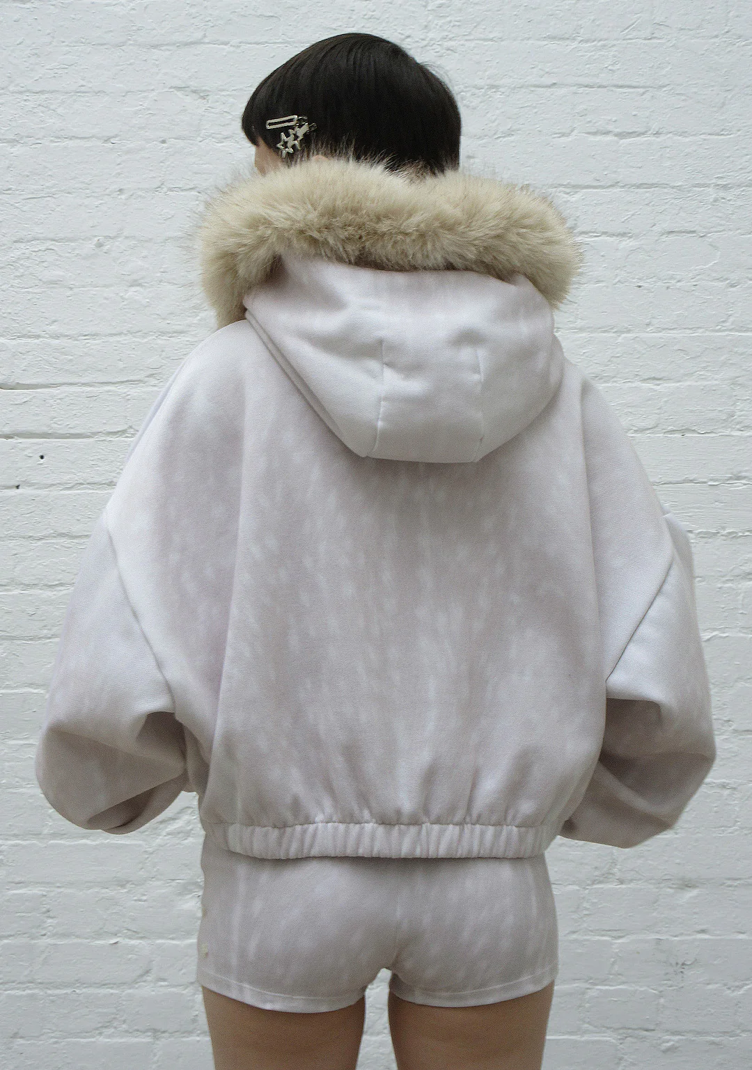 FAWN FAUX FUR CROP ZIP HOODIE OFF WHITE (DETACHABLE FUR) - Image 7