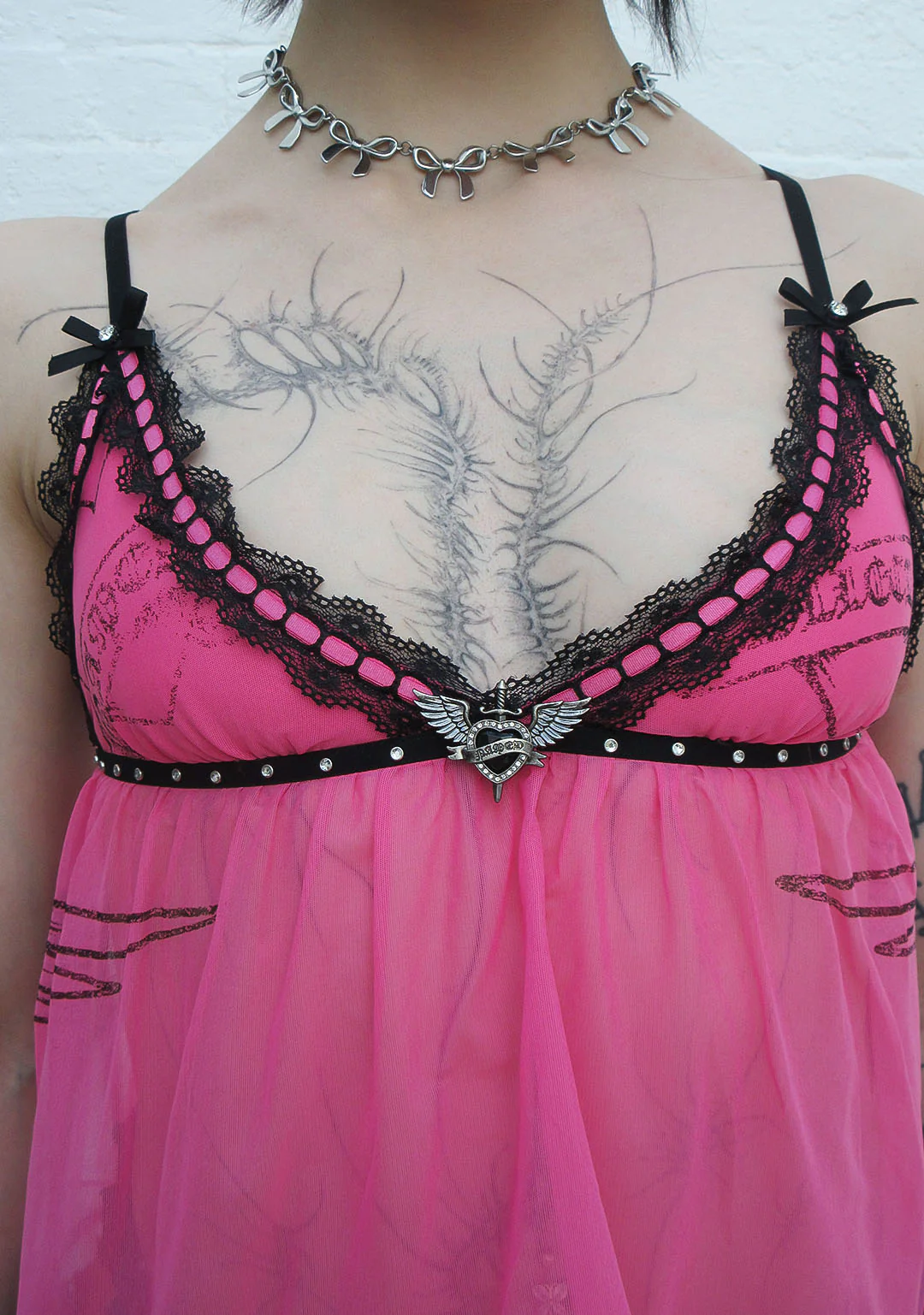 FLIRT RHINESTONE SHEER MESH CAMI TOP HOT PINK - Image 4