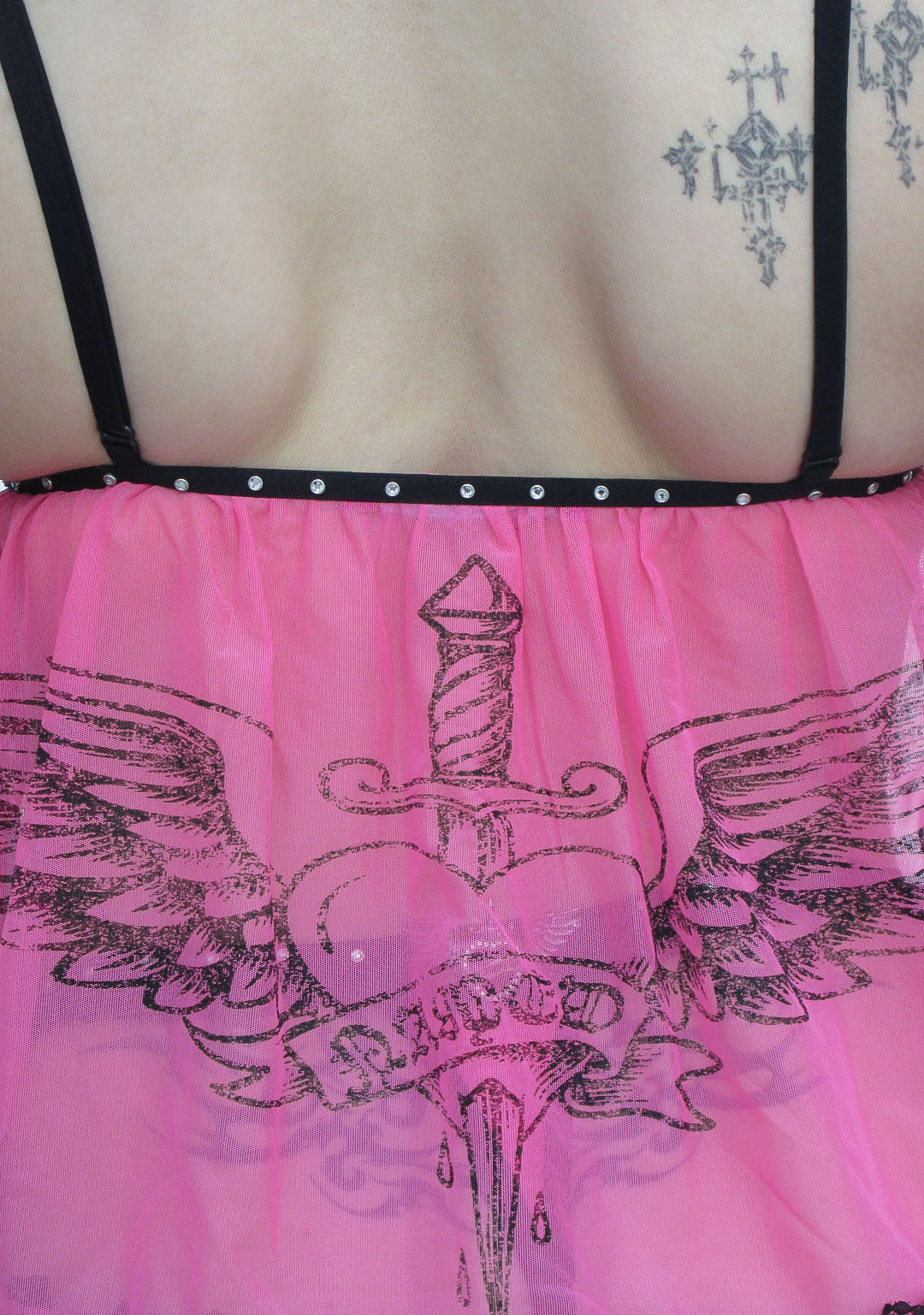 FLIRT RHINESTONE SHEER MESH CAMI TOP HOT PINK - Image 5