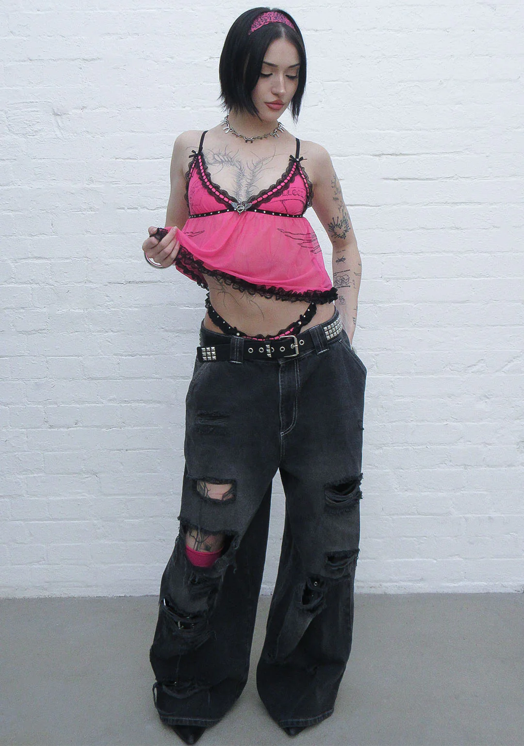 FLIRT RHINESTONE SHEER MESH CAMI TOP HOT PINK - Image 6